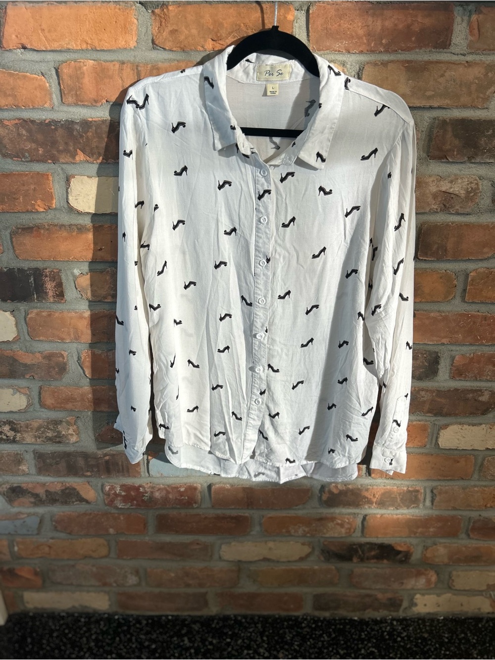Per Se White Button-Down Shirt with Black Shoe Print